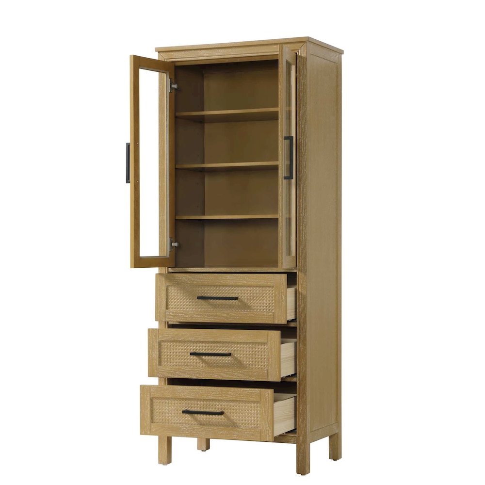 28 Inch Bath Storage Glass Cabinet in Linen Oak. Picture 2