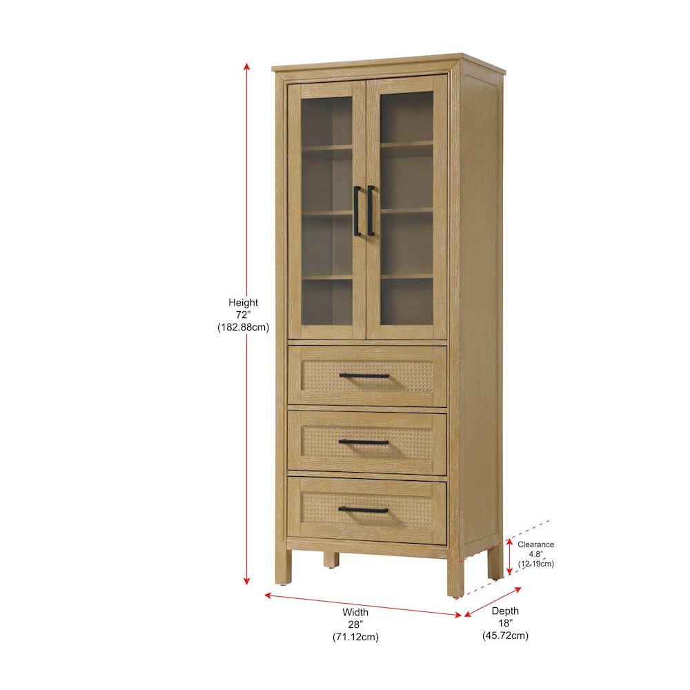 28 Inch Bath Storage Glass Cabinet in Linen Oak. Picture 8