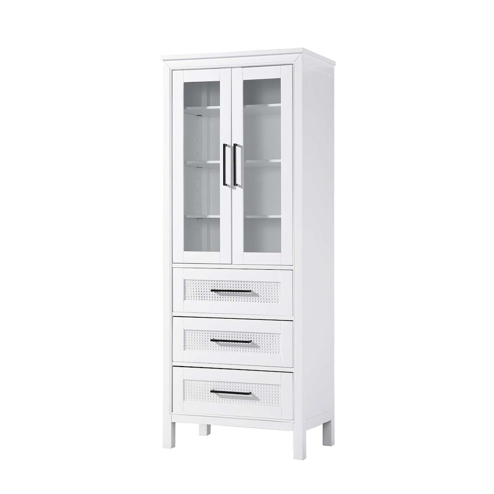 28 Inch Bath Storage Glass Cabinet in White. Picture 1
