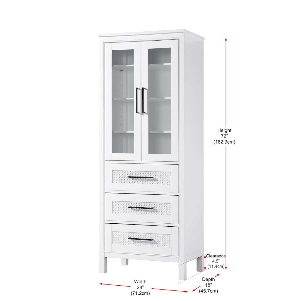 28 Inch Bath Storage Glass Cabinet in White. Picture 8