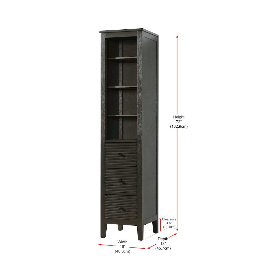 16 Inch Open Shelving Bath Storage Cabinet in Chocolate Oak. Picture 7
