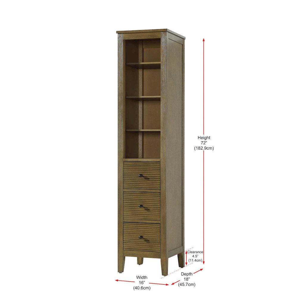 16 Inch Open Shelving Bath Storage Cabinet in Hazel Oak. Picture 7