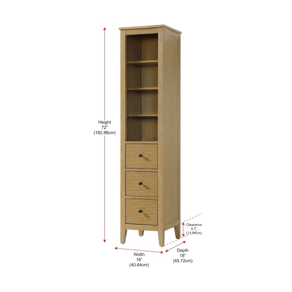 16 Inch Open Shelving Bath Storage Cabinet in Linen Oak. Picture 7