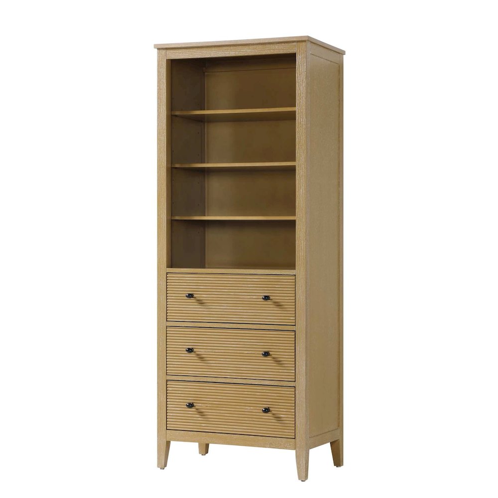 28 Inch Open Shelving Bath Storage Cabinet in Linen Oak. Picture 1