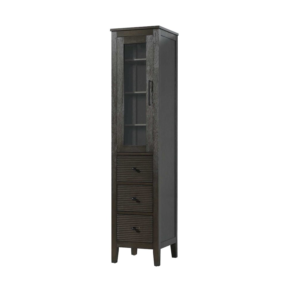 16 Inch Bath Storage Glass Cabinet in Chocolate Oak. Picture 1