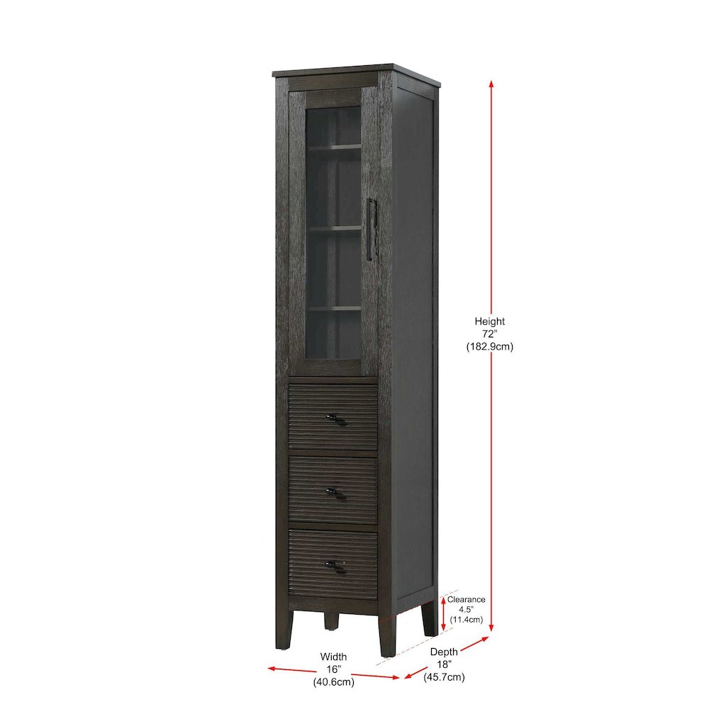 16 Inch Bath Storage Glass Cabinet in Chocolate Oak. Picture 8