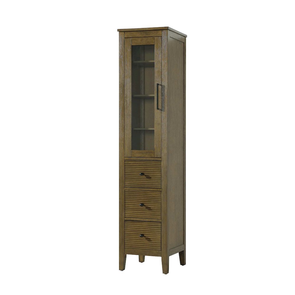 16 Inch Bath Storage Glass Cabinet in Hazel Oak. Picture 1