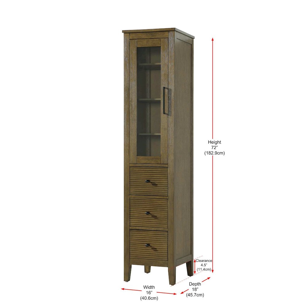 16 Inch Bath Storage Glass Cabinet in Hazel Oak. Picture 8