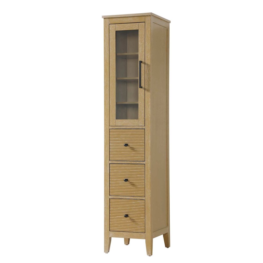 16 Inch Bath Storage Glass Cabinet in Linen Oak. Picture 1