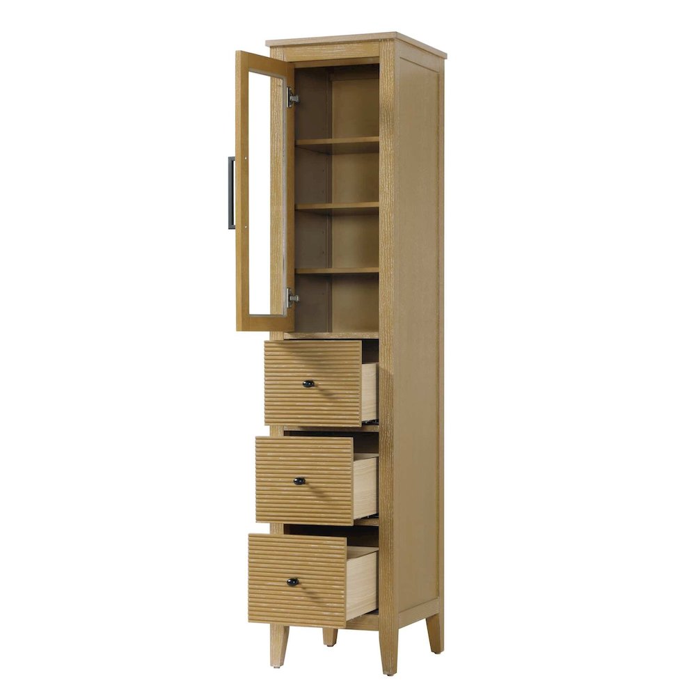 16 Inch Bath Storage Glass Cabinet in Linen Oak. Picture 2