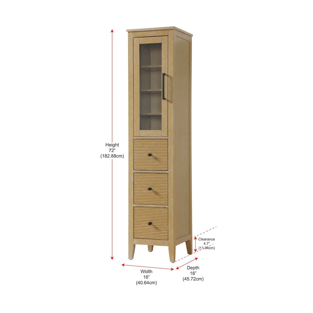 16 Inch Bath Storage Glass Cabinet in Linen Oak. Picture 8