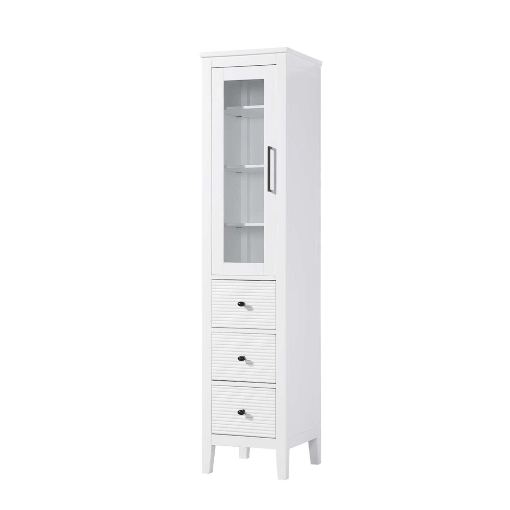 16 Inch Bath Storage Glass Cabinet in White. Picture 1