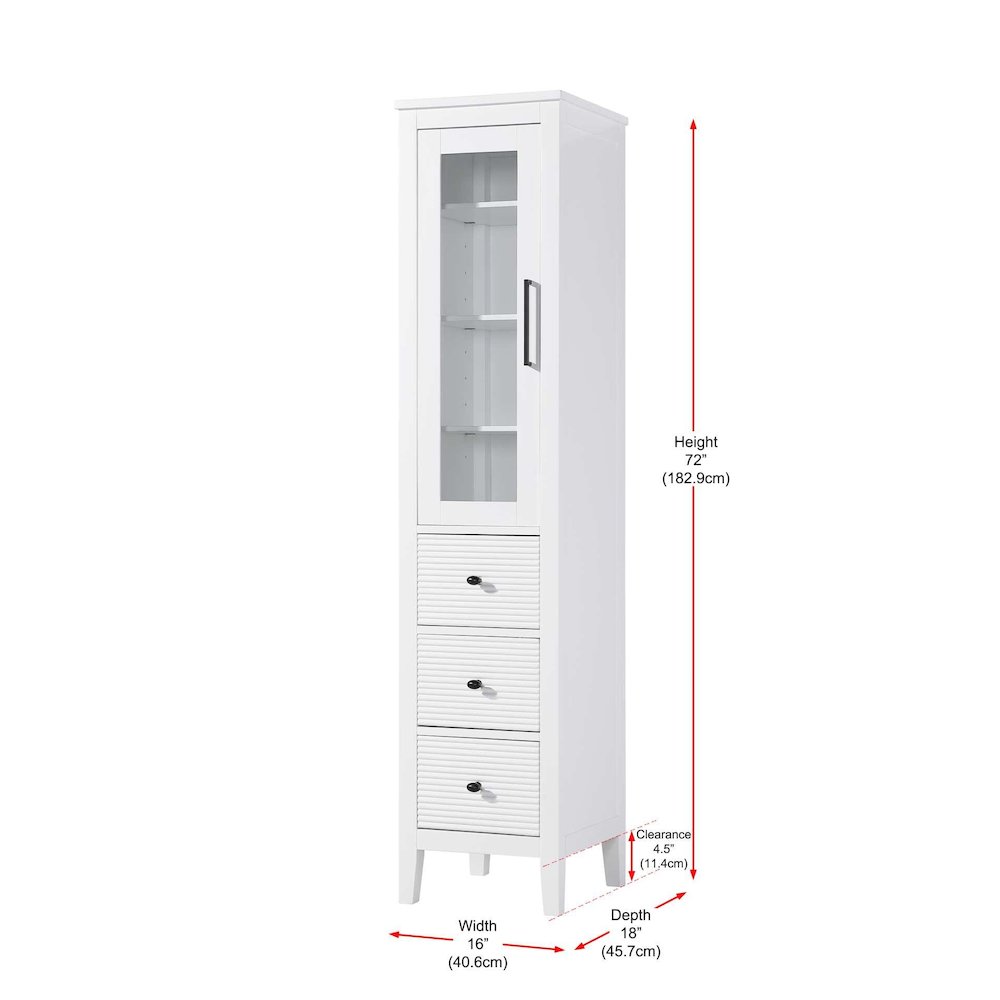 16 Inch Bath Storage Glass Cabinet in White. Picture 8