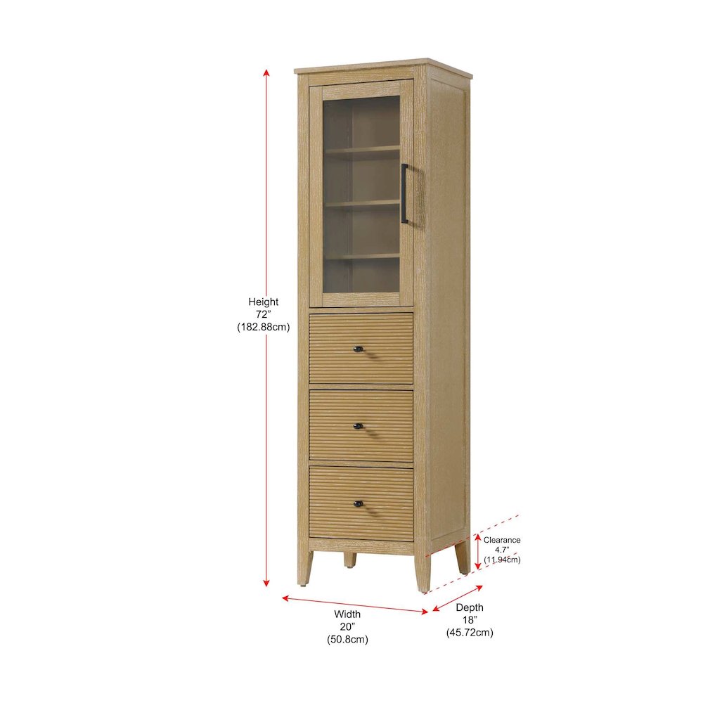 20 Inch Bath Storage Glass Cabinet in Linen Oak. Picture 8