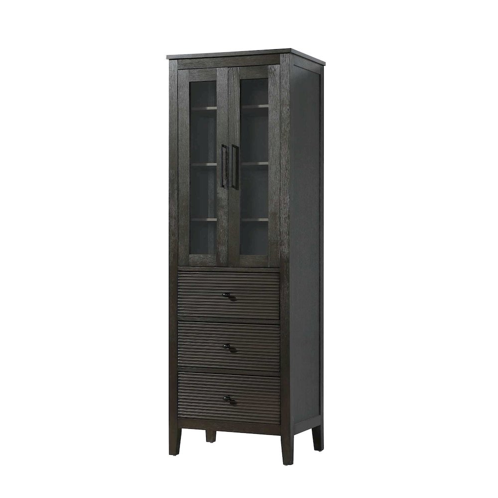 24 Inch Bath Storage Glass Cabinet in Chocolate Oak. Picture 1