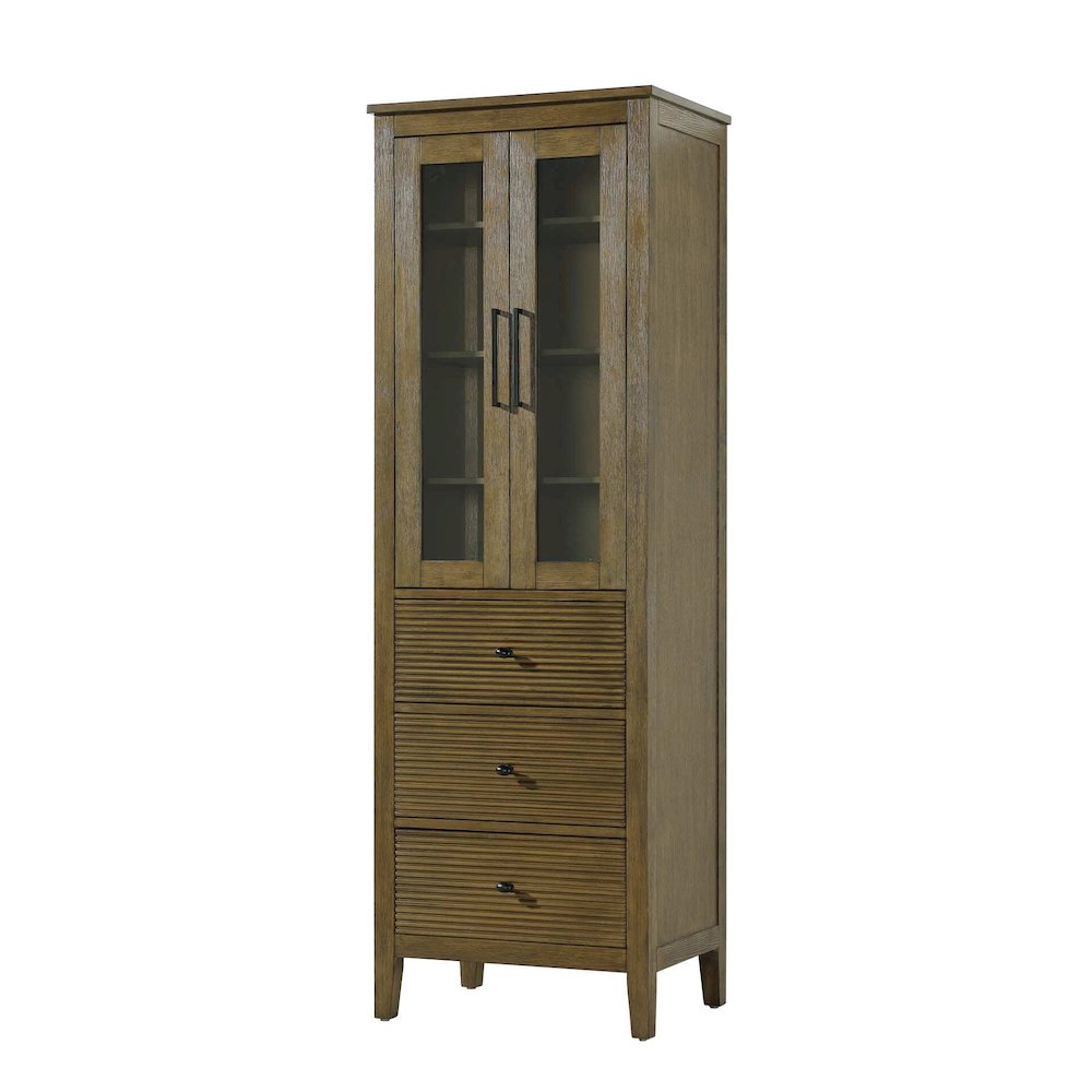 24 Inch Bath Storage Glass Cabinet in Hazel Oak. Picture 1