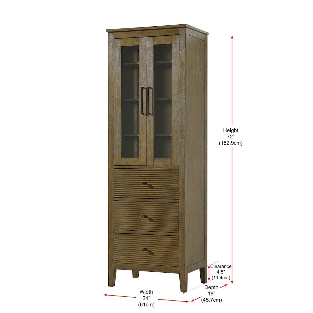 24 Inch Bath Storage Glass Cabinet in Hazel Oak. Picture 8