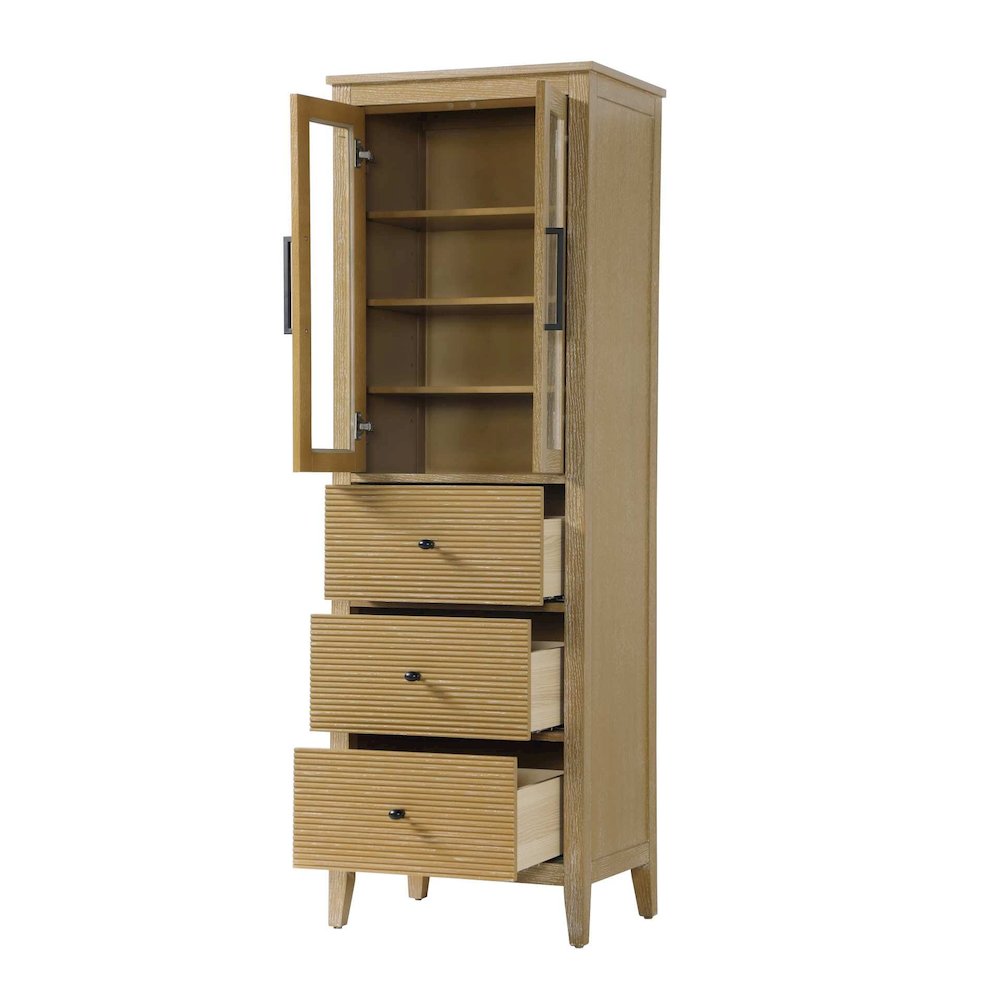 24 Inch Bath Storage Glass Cabinet in Linen Oak. Picture 2
