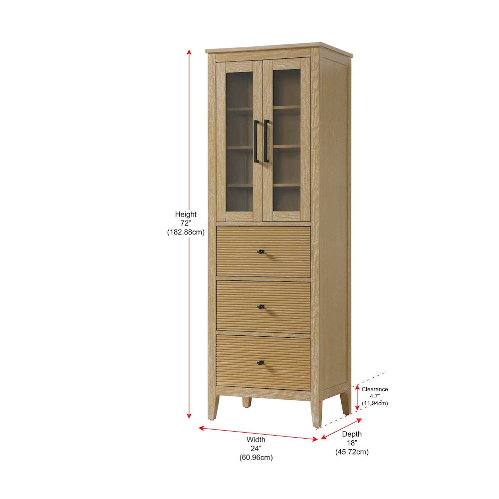 24 Inch Bath Storage Glass Cabinet in Linen Oak. Picture 8