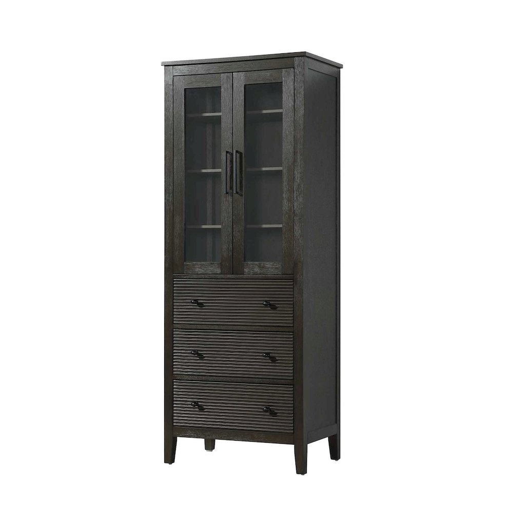 28 Inch Bath Storage Glass Cabinet in Chocolate Oak. Picture 1