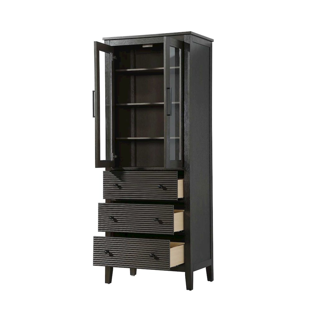 28 Inch Bath Storage Glass Cabinet in Chocolate Oak. Picture 2