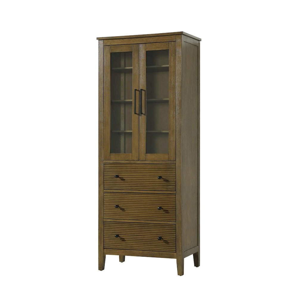 28 Inch Bath Storage Glass Cabinet in Hazel Oak. Picture 1