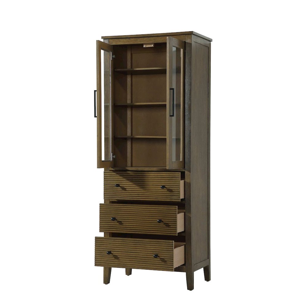 28 Inch Bath Storage Glass Cabinet in Hazel Oak. Picture 2