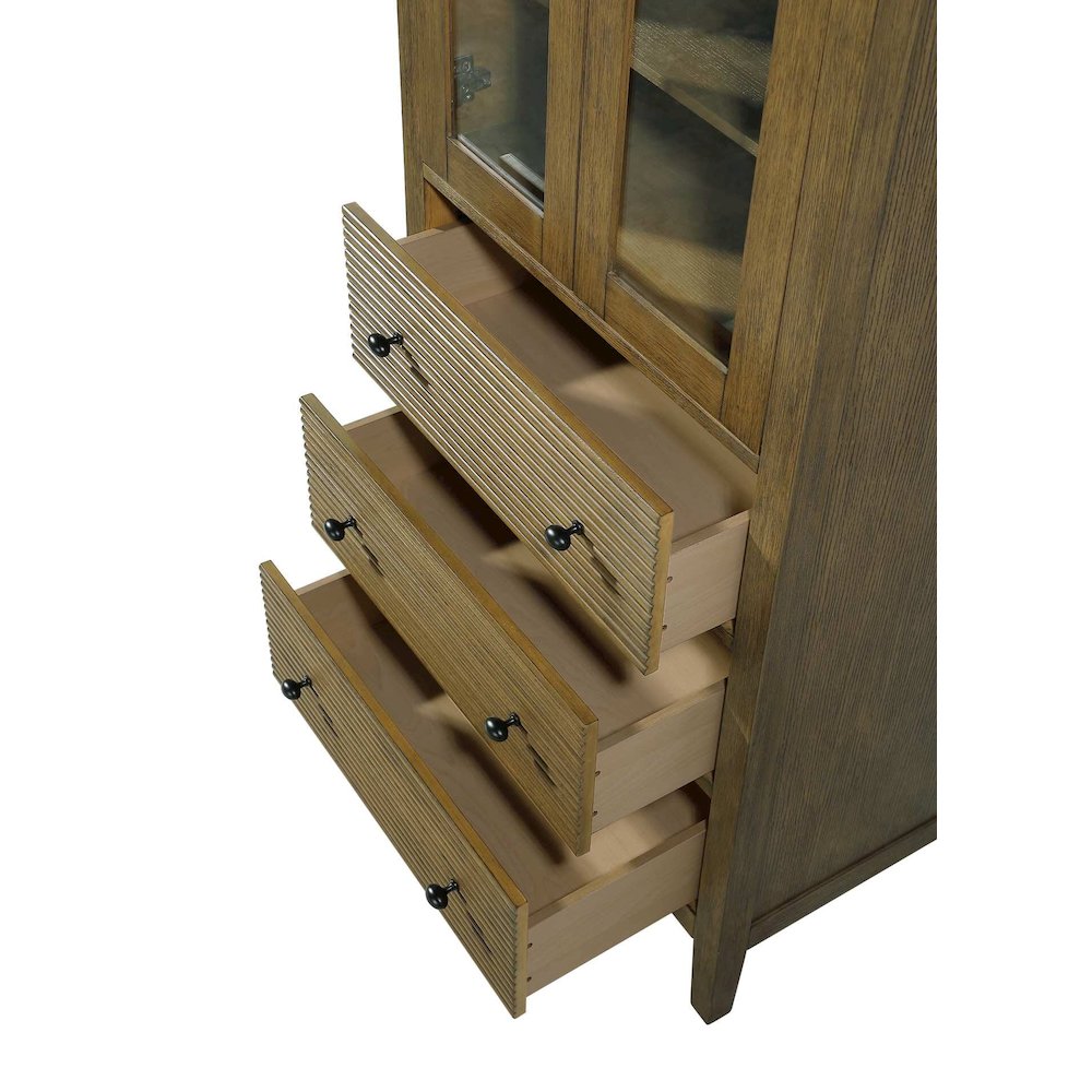28 Inch Bath Storage Glass Cabinet in Hazel Oak. Picture 4
