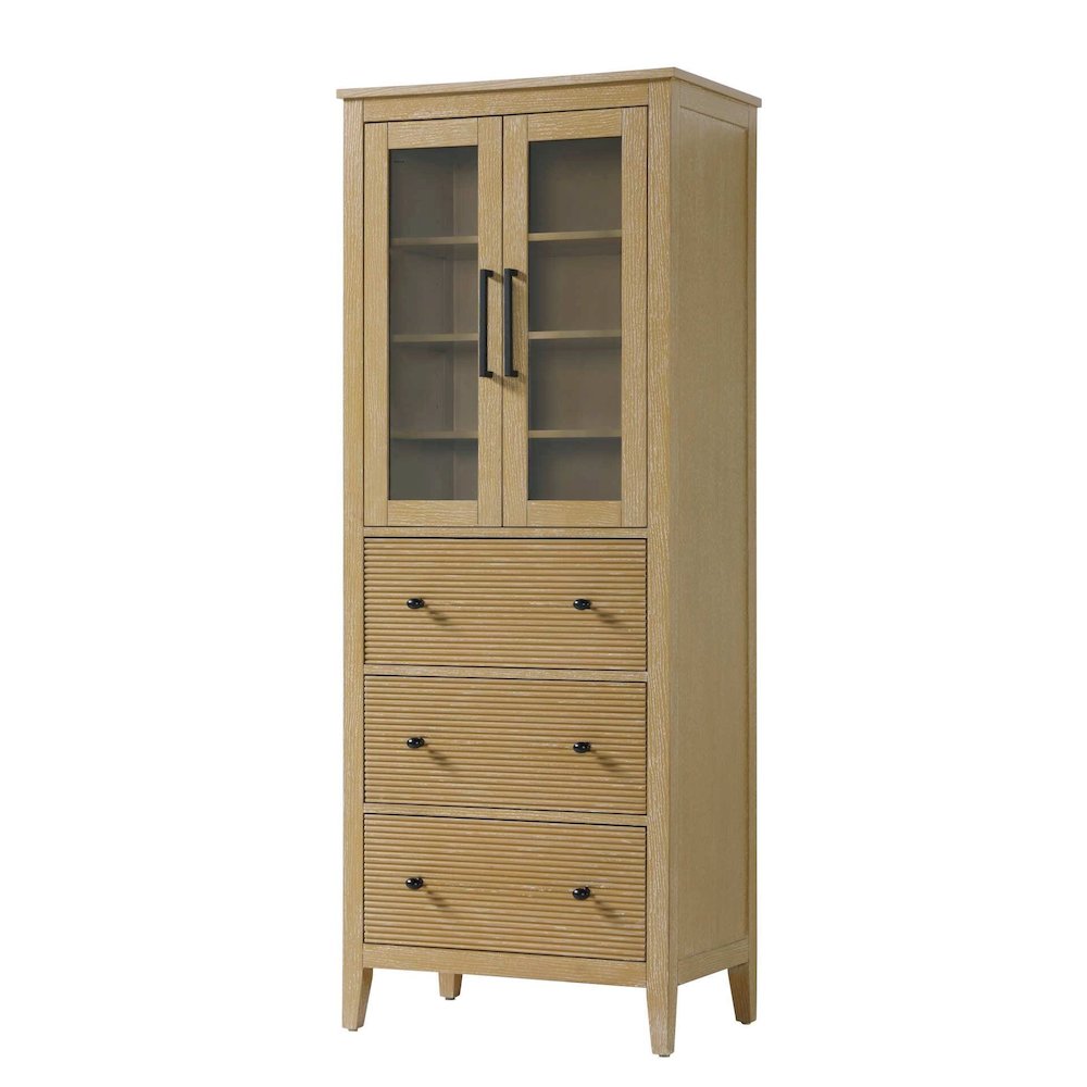 28 Inch Bath Storage Glass Cabinet in Linen Oak. Picture 1