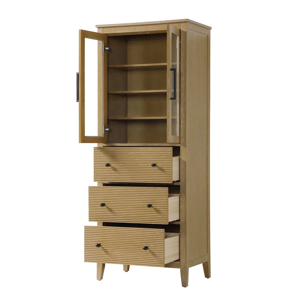 28 Inch Bath Storage Glass Cabinet in Linen Oak. Picture 2