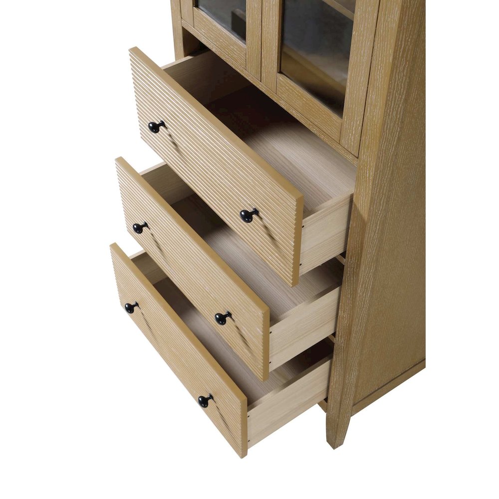 28 Inch Bath Storage Glass Cabinet in Linen Oak. Picture 4