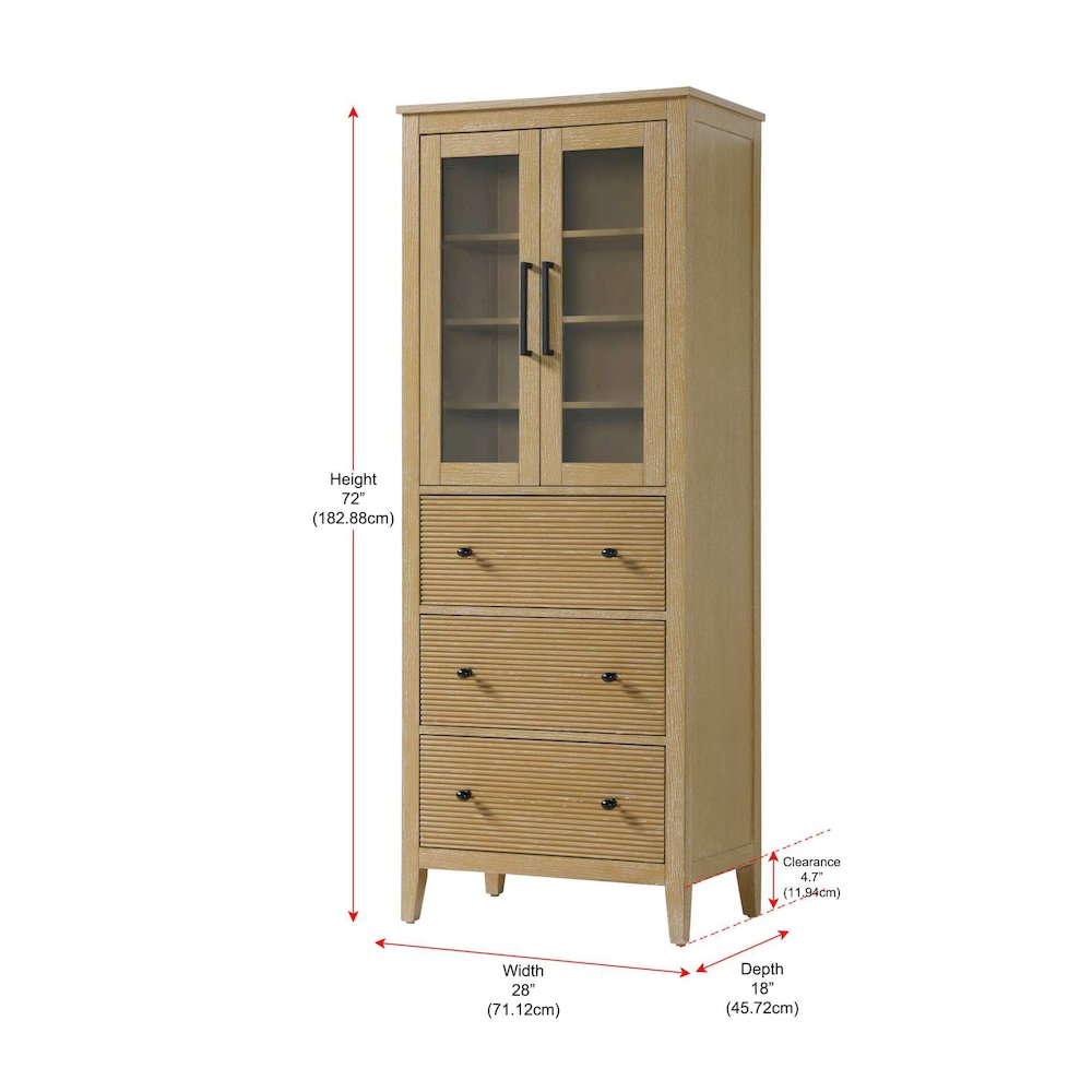 28 Inch Bath Storage Glass Cabinet in Linen Oak. Picture 8