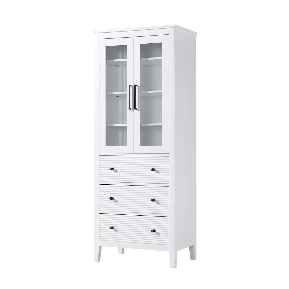 28 Inch Bath Storage Glass Cabinet in White. Picture 1