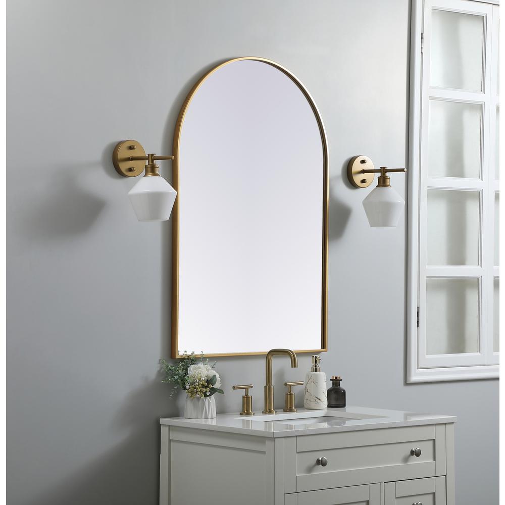 Metal Frame Arch Mirror 27x40 Inch in Brass. Picture 2