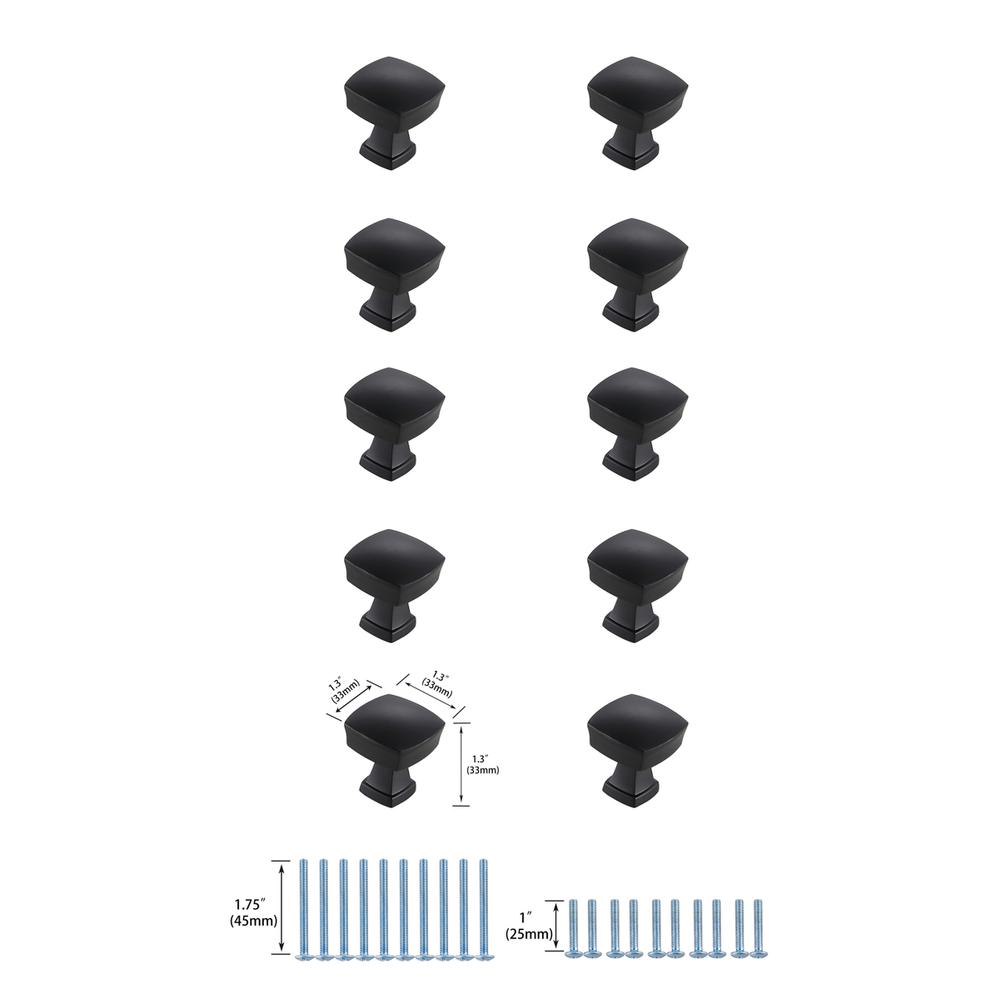Irvin 1.3" Matte Black Square Knob Multipack (Set of 10). Picture 5