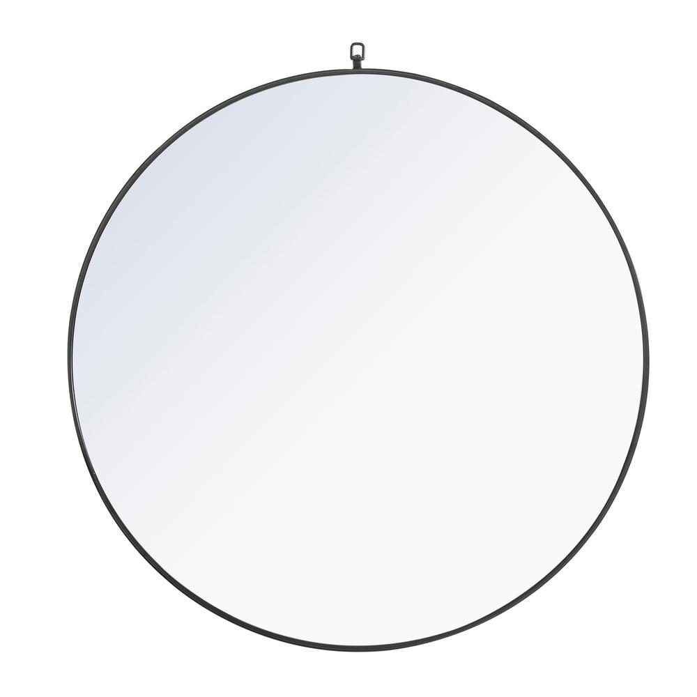 Metal frame Round Mirror with decorative hook 42 inch Black finish. Picture 1