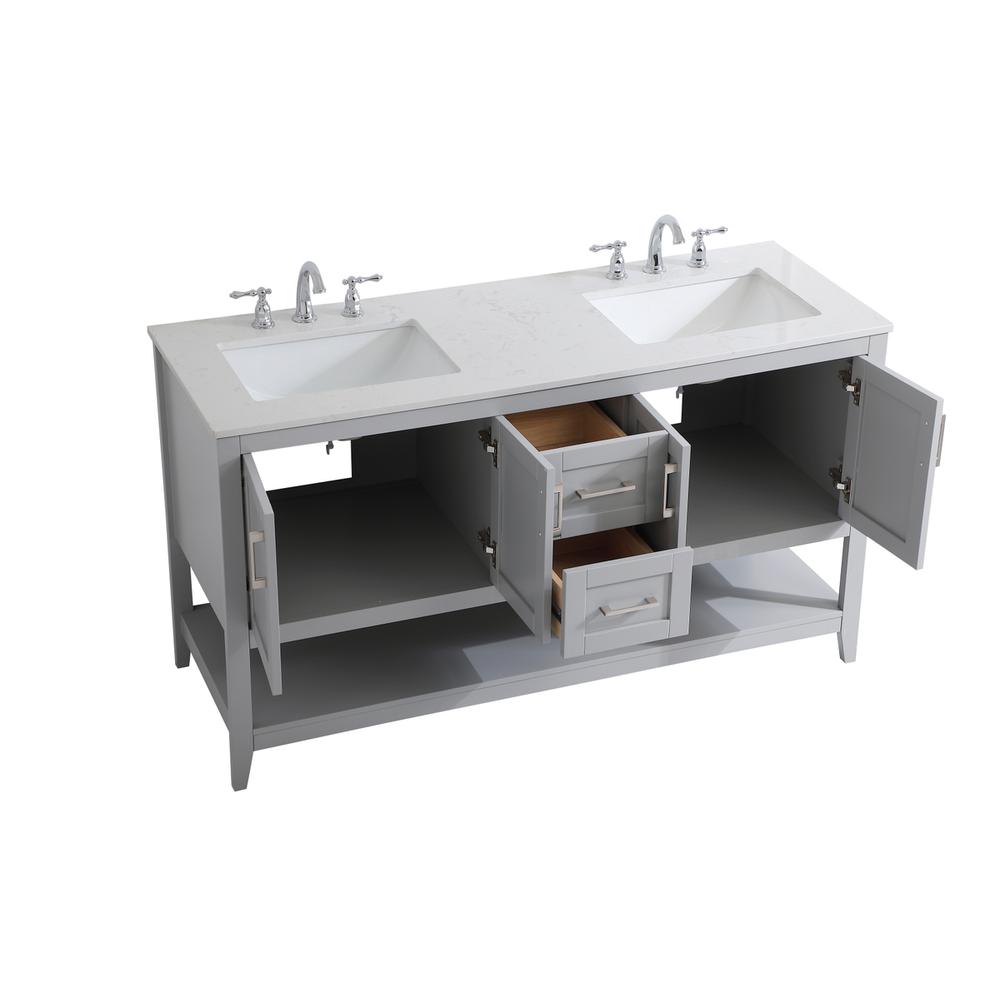 60 inch Double Bathroom Vanity in Grey. Picture 8