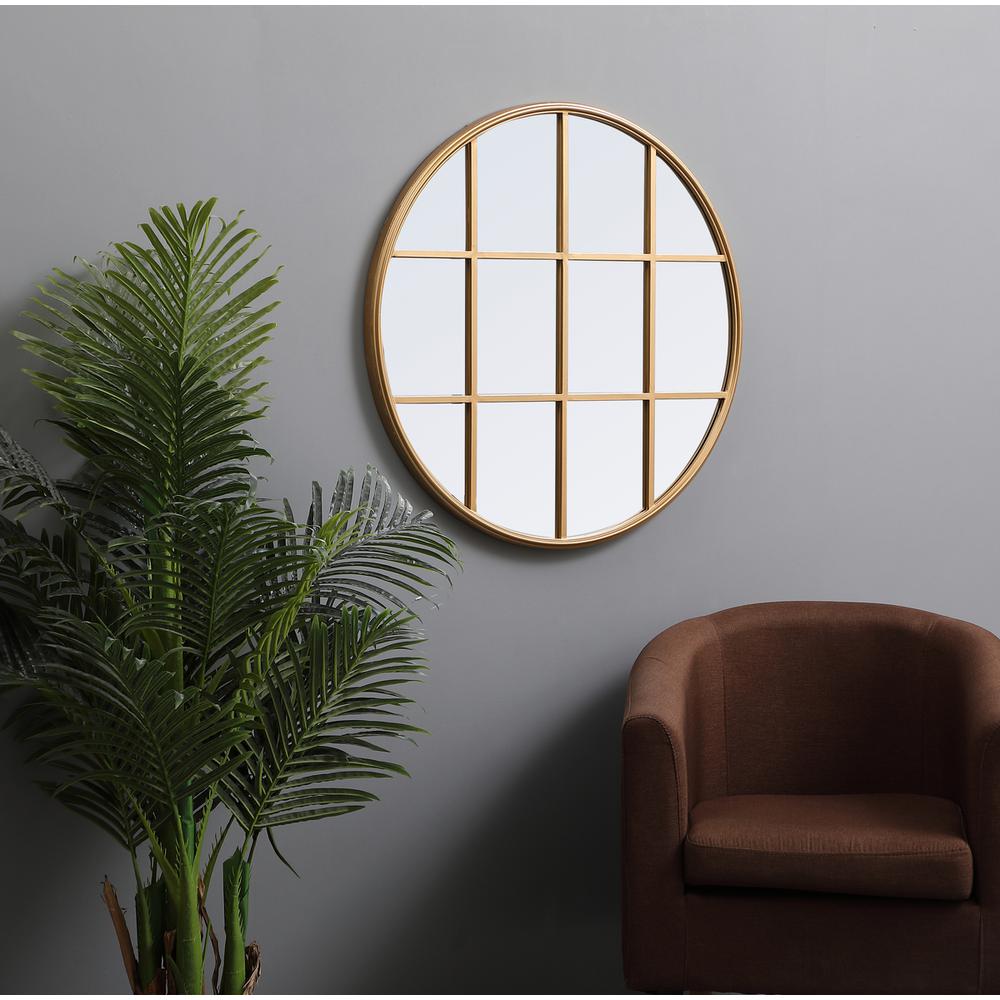 Metal windowpane mirror 32 inch x 32 inch in Brass. Picture 2