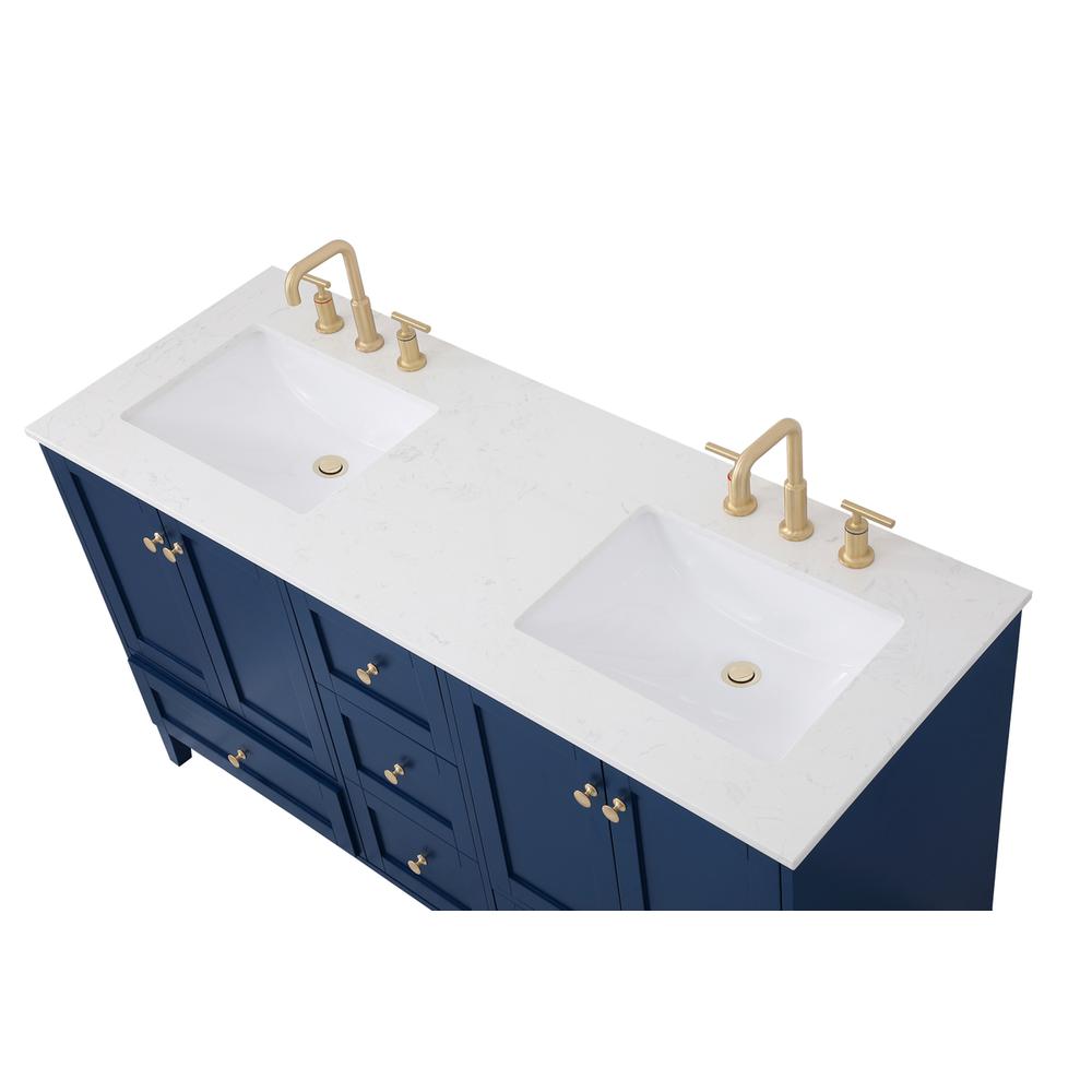 60 inch Double Bathroom Vanity in Blue. Picture 10