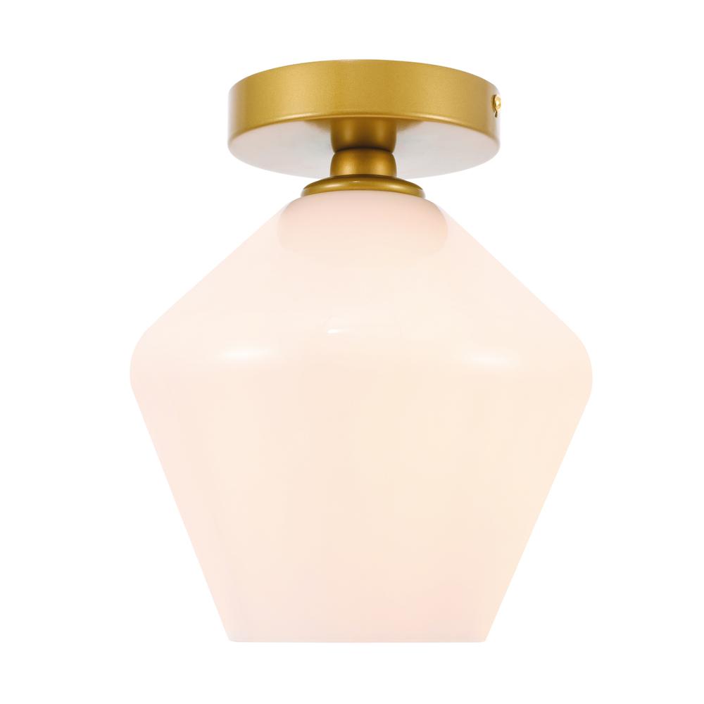 Gene 1 light Brass and Frosted white glass Flush mount. Picture 3