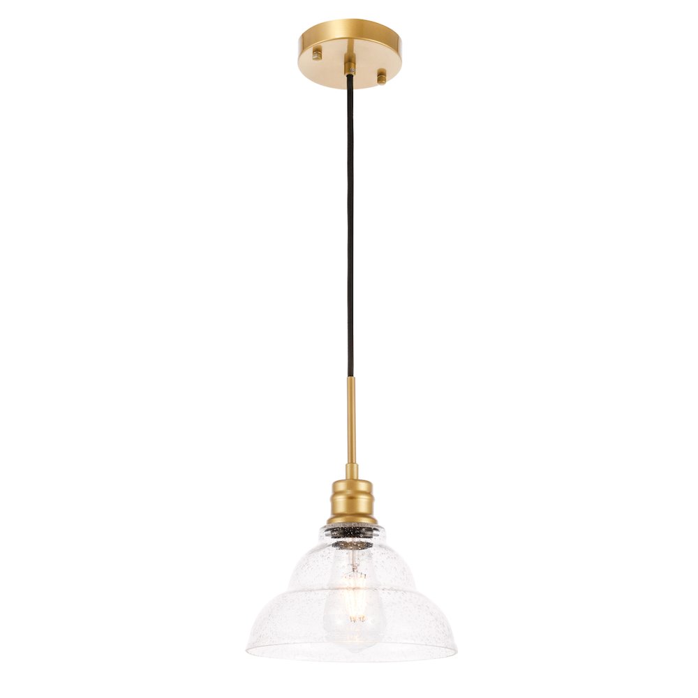 Gil 1 Light Brass And Clear Seeded Glass Pendant. Picture 6