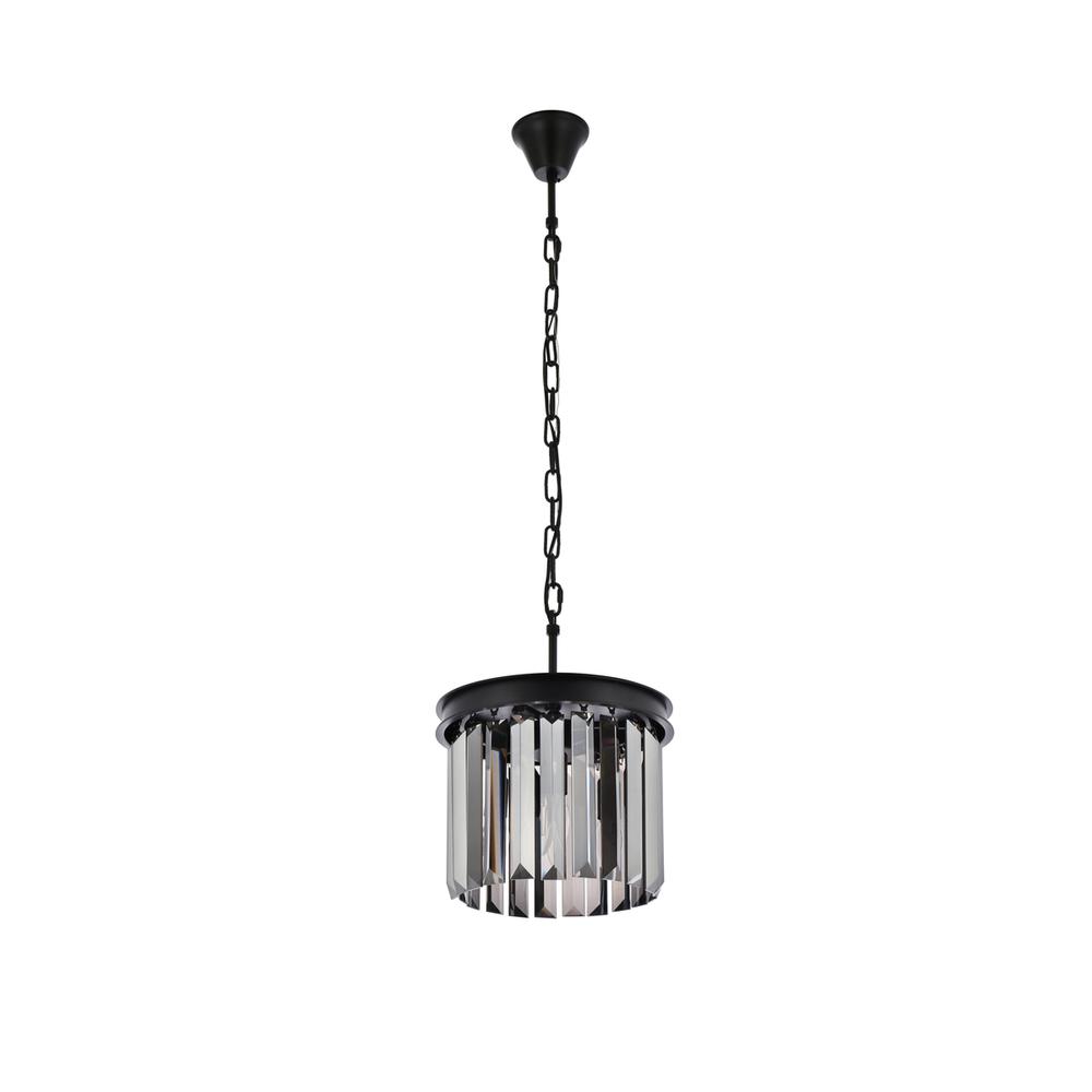 Sydney 3 light Matte Black Pendant Silver Shade (Grey) Royal Cut Crystal. Picture 6