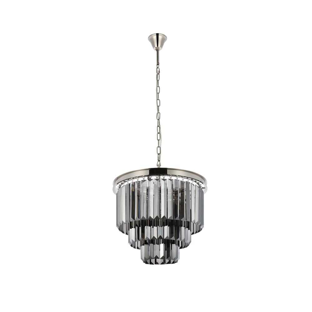 Sydney 9 light polished nickel Chandelier Silver Shade (Grey) Royal Cut Crystal. Picture 6