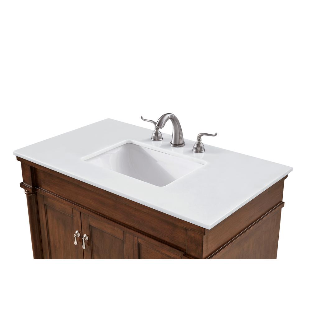 36 inch Single Bathroom vanity in Walnut with ivory white engineered marble. Picture 4