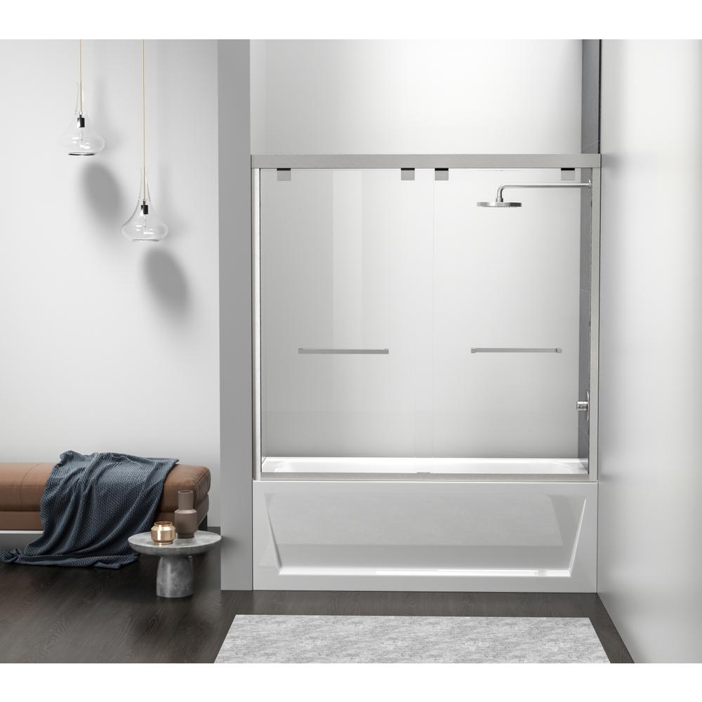 Semi-frameless tub door 60 x 60 Brushed Nickel. Picture 1