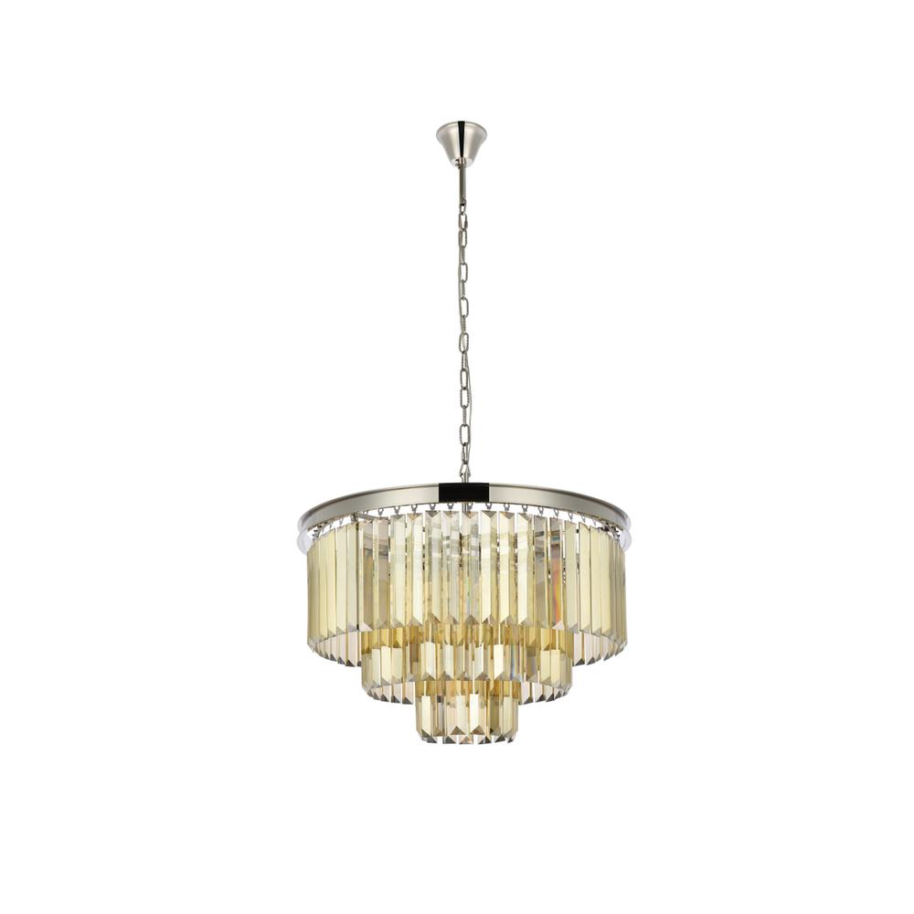 Sydney 9 light polished nickel Chandelier Golden Teak (Smoky) Royal Cut Crystal. Picture 6