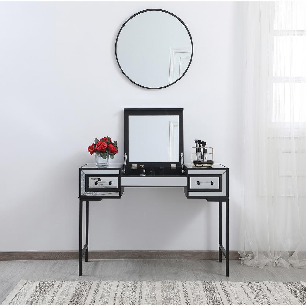 42 inch mirrored flip top vanity table in black. Picture 11