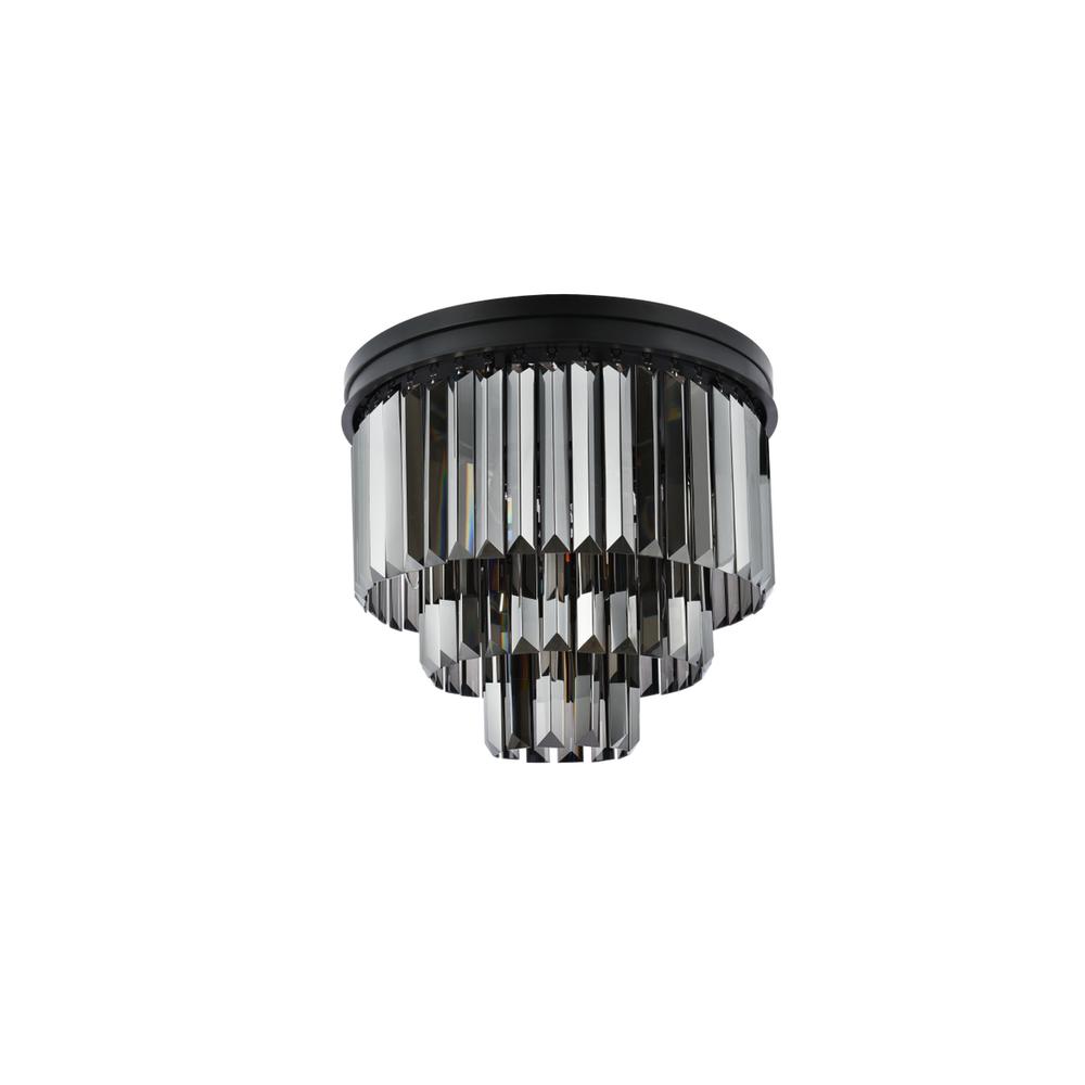 Sydney 9 light Matte Black Flush Mount Silver Shade (Grey) Royal Cut Crystal. Picture 6