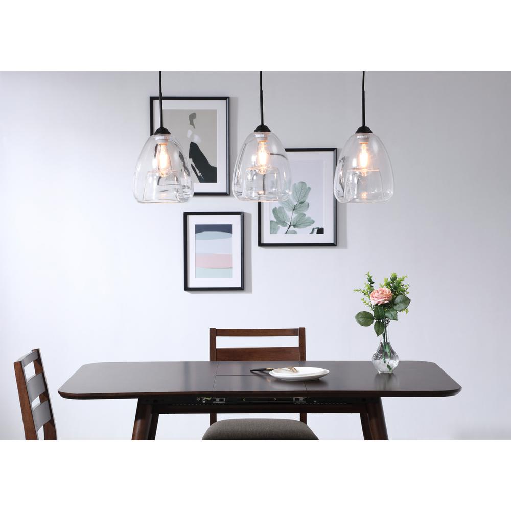 Kason 3 light Black and Clear glass pendant. Picture 14