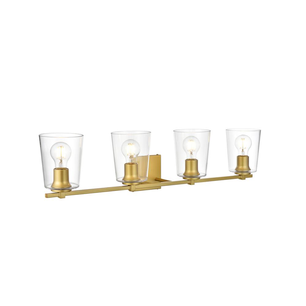 Kacey 4 light Brass and Clear Bath Sconce. Picture 3